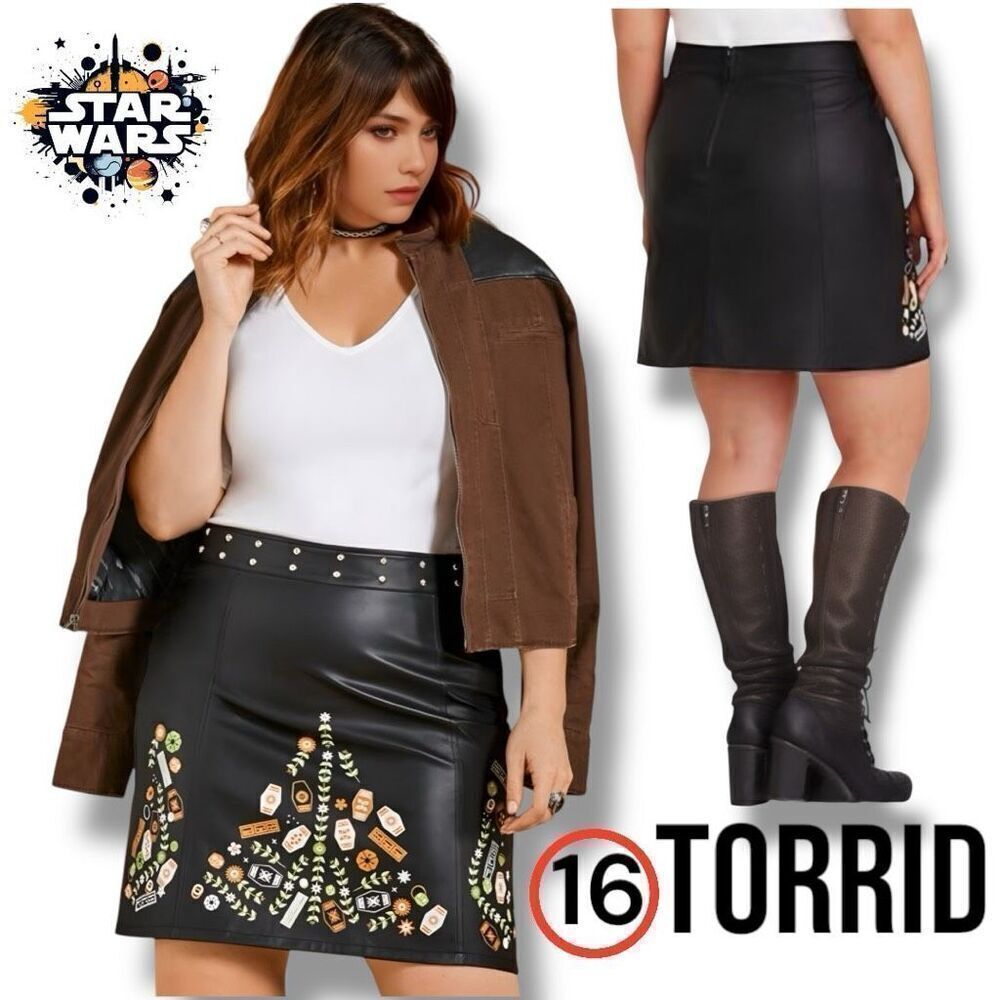 NWT Torrid Her Universe Star Wars Women's Han Solo Faux Leather Skirt Black 16